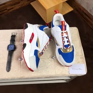 Dior Blanc Bleu Semelle Plateforme Boîte à Orteils Maille Sneakers Chunky