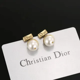 Boucles d'oreilles Dior Or Blanc Perle Puces Plaque