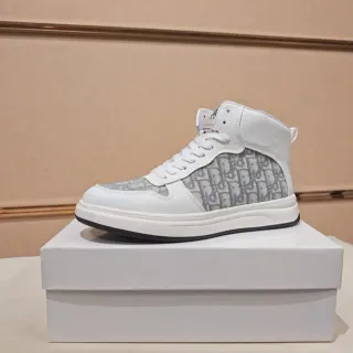 Dior White Gray High-Top Monogrammed Lifestyle Sneakers