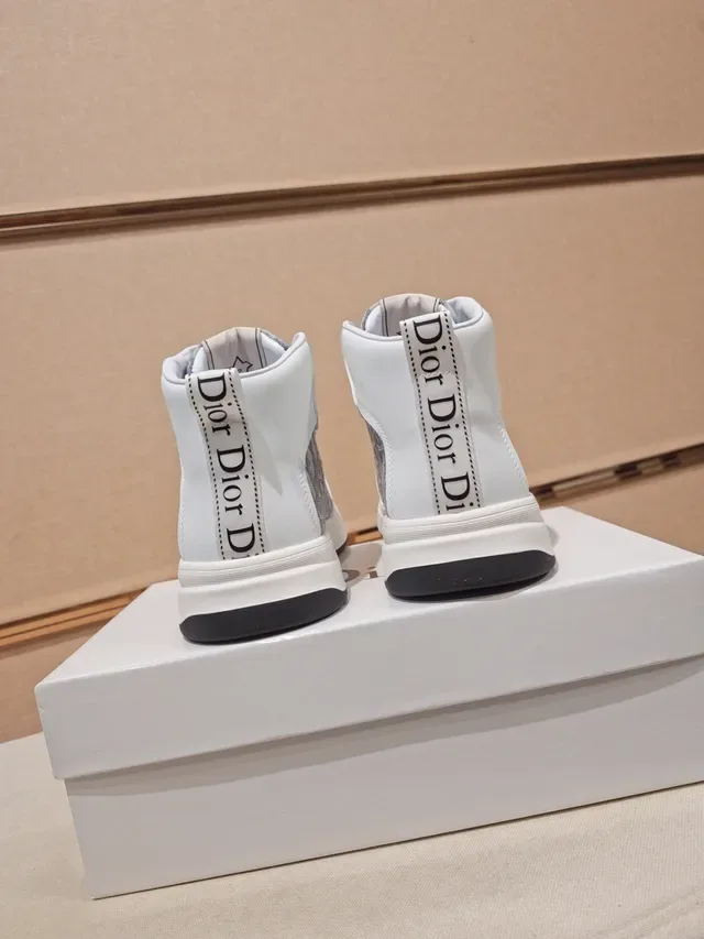 Dior White Gray High-Top Monogrammed Lifestyle Sneakers 3
