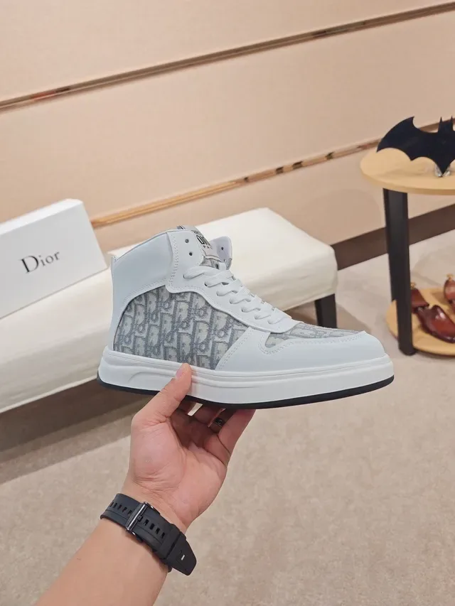 Dior White Gray High-Top Monogrammed Lifestyle Sneakers 4