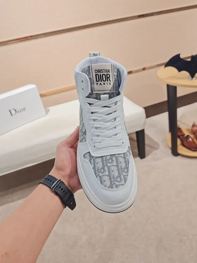 Dior White Gray High-Top Monogrammed Lifestyle Sneakers 5