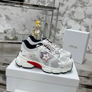 Dior Branco Vermelho Malha-e-TPU Superior Emblema de Estrela Painel Lateral Tênis Grossos