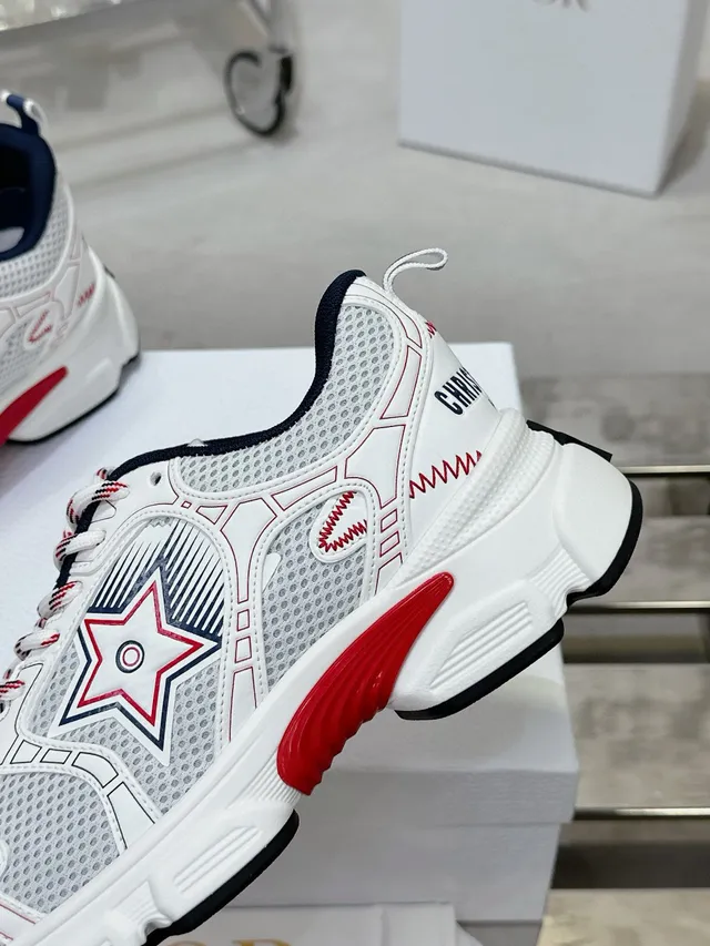 Dior White Red Mesh-and-TPU Upper Star-Emblem Side Panel Chunky Sneakers 6