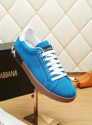 Dolce & Gabbana Portofino Tênis Lifestyle com upper de camurça azul marrom cadarços brancos 2