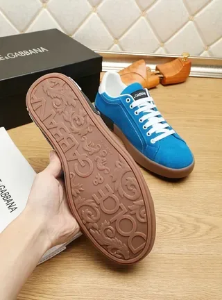 Dolce & Gabbana Portofino Tênis Lifestyle com upper de camurça azul marrom cadarços brancos 3
