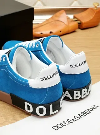 Dolce & Gabbana Portofino Tênis Lifestyle com upper de camurça azul marrom cadarços brancos 4