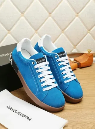 Dolce & Gabbana Portofino Tênis Lifestyle com upper de camurça azul marrom cadarços brancos 5