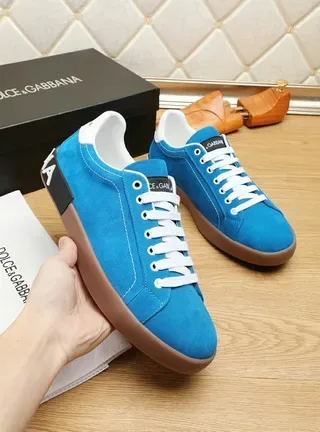 Dolce & Gabbana Portofino Tênis Lifestyle com upper de camurça azul marrom cadarços brancos 6