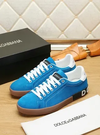 Dolce & Gabbana Portofino Tênis Lifestyle com upper de camurça azul marrom cadarços brancos 7