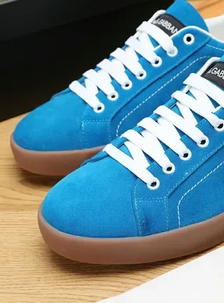 Dolce & Gabbana Portofino Tênis Lifestyle com upper de camurça azul marrom cadarços brancos 9