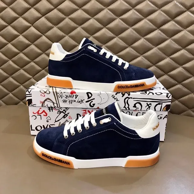 Tênis lifestyle Dolce & Gabbana Portofino de camurça navy, branco e laranja 3