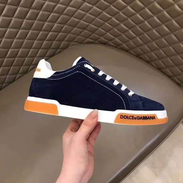 Tênis lifestyle Dolce & Gabbana Portofino de camurça navy, branco e laranja 6