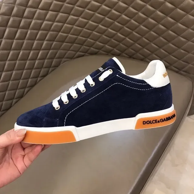 Tênis lifestyle Dolce & Gabbana Portofino de camurça navy, branco e laranja 7