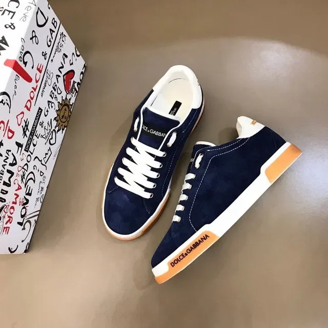 Tênis lifestyle Dolce & Gabbana Portofino de camurça navy, branco e laranja 9