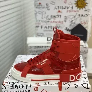 Dolce & Gabbana লাল সাদা হাই-টপ গ্লসি লেদার লাইফস্টাইল স্নিকার