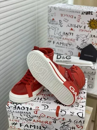 Dolce & Gabbana লাল সাদা হাই-টপ গ্লসি লেদার লাইফস্টাইল স্নিকার 2