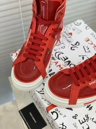 Dolce & Gabbana লাল সাদা হাই-টপ গ্লসি লেদার লাইফস্টাইল স্নিকার 4