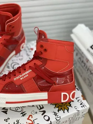 Dolce & Gabbana লাল সাদা হাই-টপ গ্লসি লেদার লাইফস্টাইল স্নিকার 7