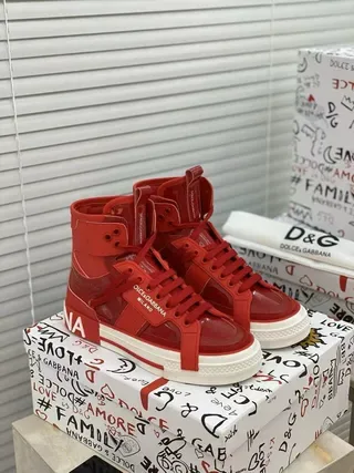 Dolce & Gabbana লাল সাদা হাই-টপ গ্লসি লেদার লাইফস্টাইল স্নিকার 9