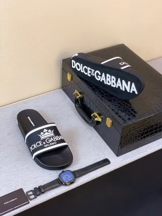 Dolce & Gabbana Slide কালো সাদা রাবার সোল Logo Band স্লিপার 3