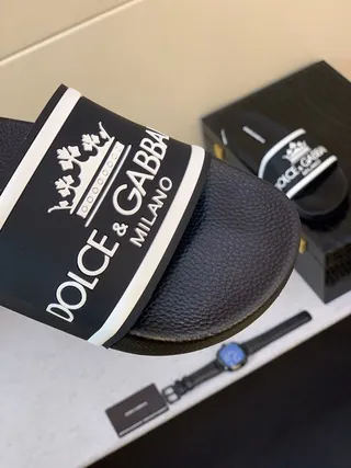 Dolce & Gabbana Slide কালো সাদা রাবার সোল Logo Band স্লিপার 4