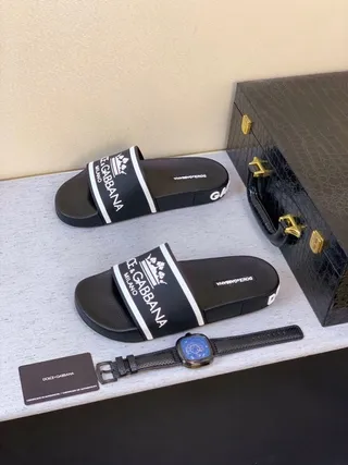 Dolce & Gabbana Slide কালো সাদা রাবার সোল Logo Band স্লিপার 5