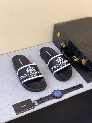 Dolce & Gabbana Slide কালো সাদা রাবার সোল Logo Band স্লিপার 6