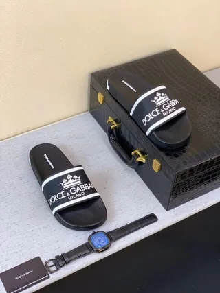 Dolce & Gabbana Slide কালো সাদা রাবার সোল Logo Band স্লিপার 7