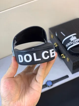 Dolce & Gabbana Slide কালো সাদা রাবার সোল Logo Band স্লিপার 8
