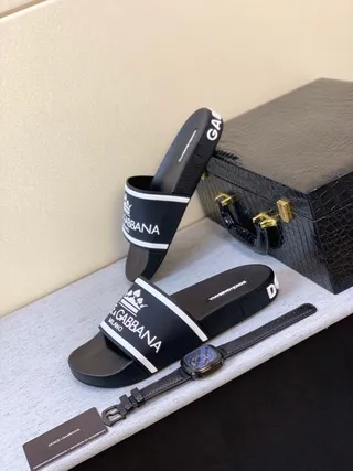 Dolce & Gabbana Slide কালো সাদা রাবার সোল Logo Band স্লিপার 9