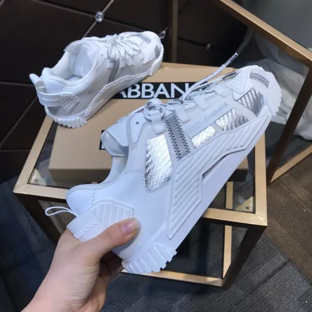 Dolce & Gabbana White Gray Layered Cage Overlay Transparent Mesh Panels Lifestyle Sneakers 3