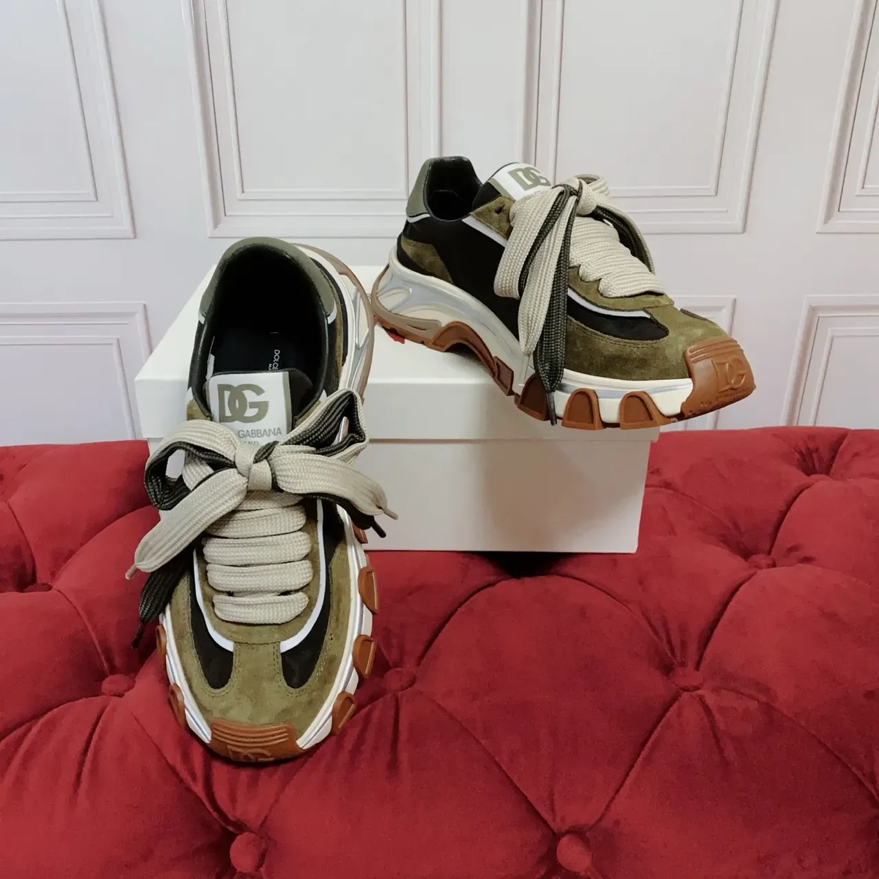 Dolce & Gabbana Vert Militaire Semelle Noire Upper Multi-Matières Sneakers Chunky 4