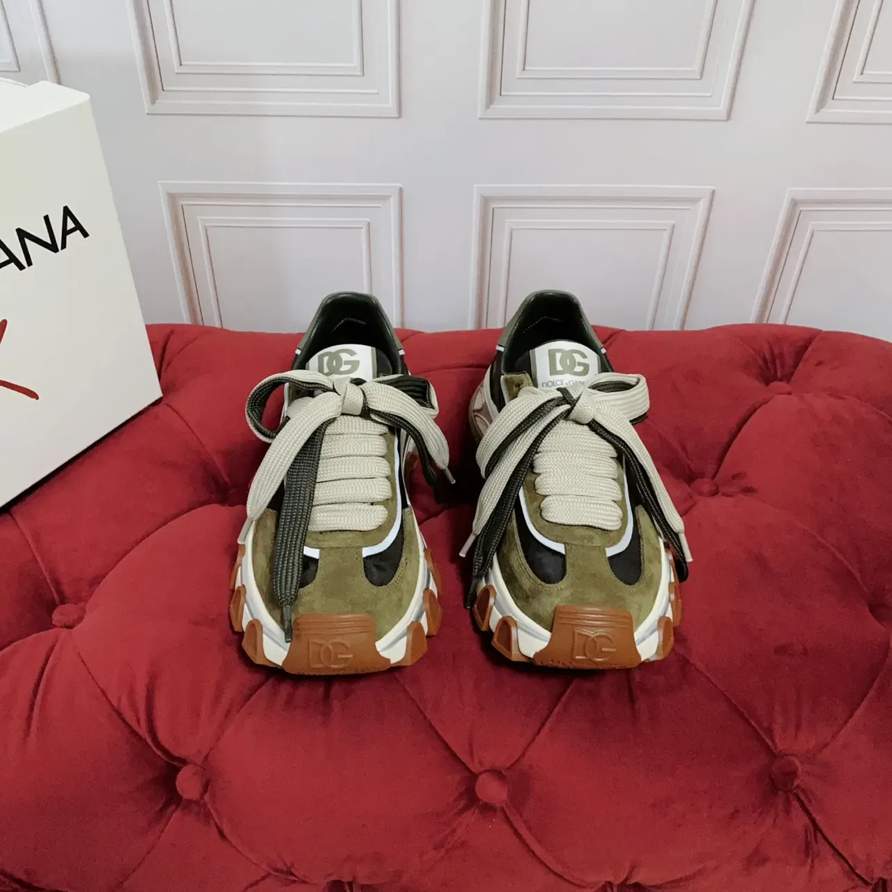 Dolce & Gabbana Vert Militaire Semelle Noire Upper Multi-Matières Sneakers Chunky 6