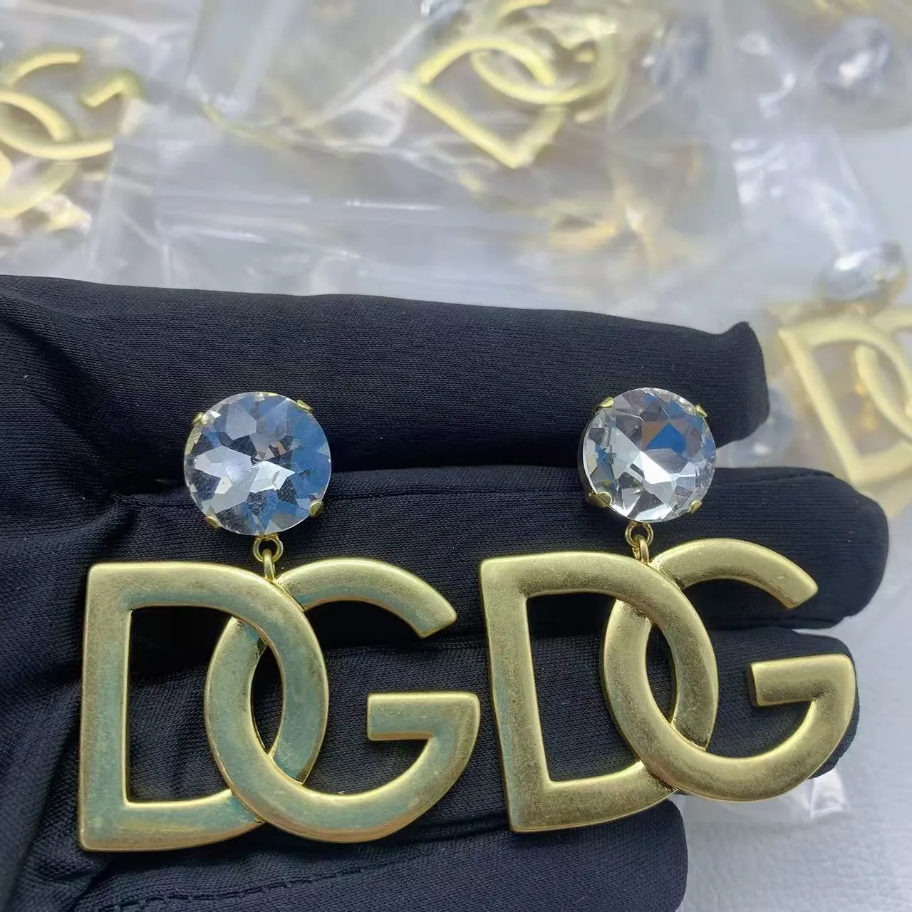 Dolce & Gabbana DG Crystal Logo Drop Earrings 2