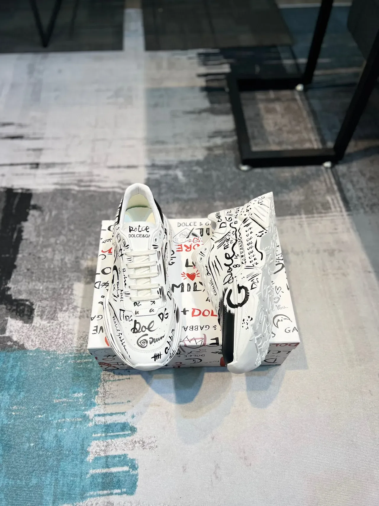 Dolce & Gabbana 涂鸦印花布洛克头厚底运动鞋 4
