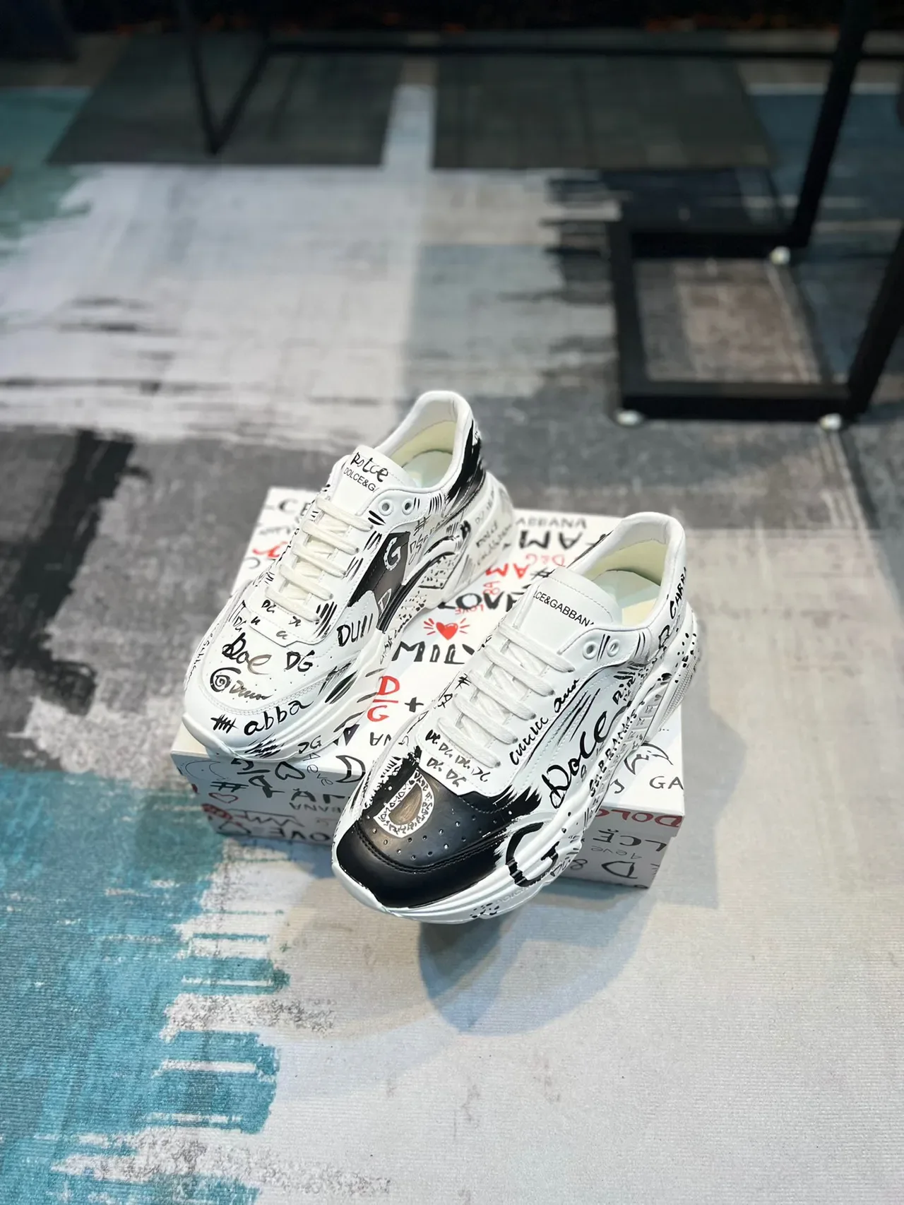 Dolce & Gabbana 涂鸦印花布洛克头厚底运动鞋 5
