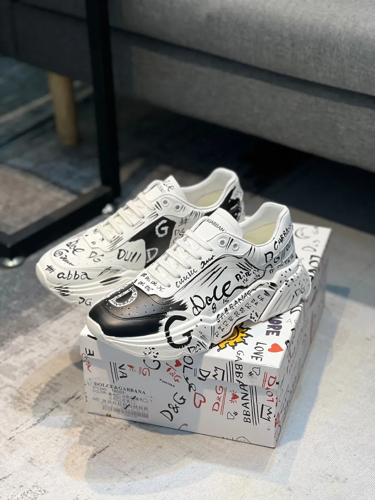 Dolce & Gabbana 涂鸦印花布洛克头厚底运动鞋 7