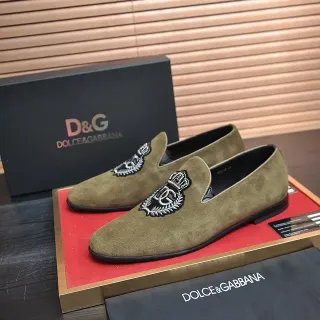 Dolce & Gabbana Portofino 军绿色 黑色 麂皮鞋面 刺绣 crest 乐福鞋