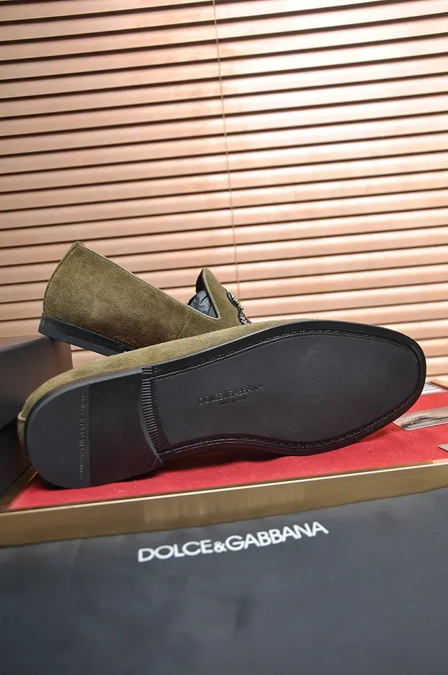 Dolce & Gabbana Portofino 军绿色 黑色 麂皮鞋面 刺绣 crest 乐福鞋 3