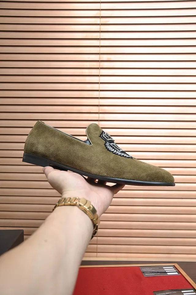 Dolce & Gabbana Portofino 军绿色 黑色 麂皮鞋面 刺绣 crest 乐福鞋 4