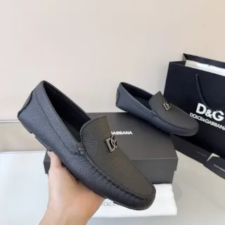 Dolce & Gabbana Portofino 黑色粒面皮金属 DG Logo 乐福鞋