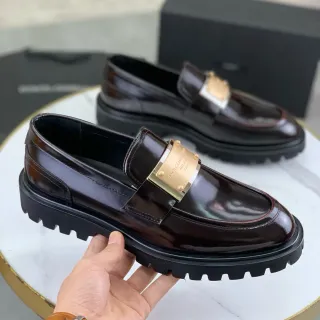 Dolce & Gabbana Portofino 棕金 高光专利皮革 厚底铆钉 乐福鞋