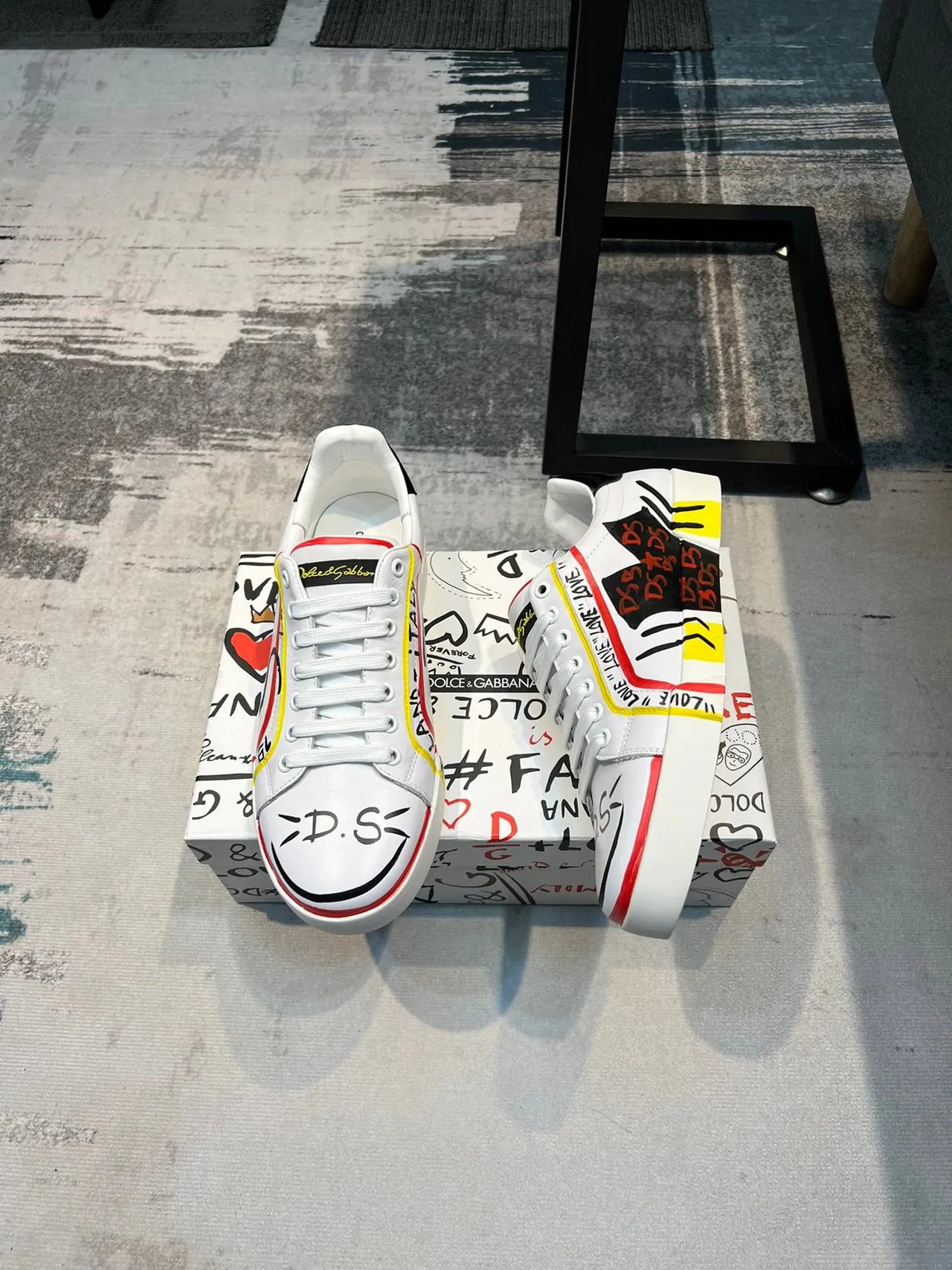 Dolce & Gabbana Portofino Graffiti-Print White Lifestyle Sneakers 4