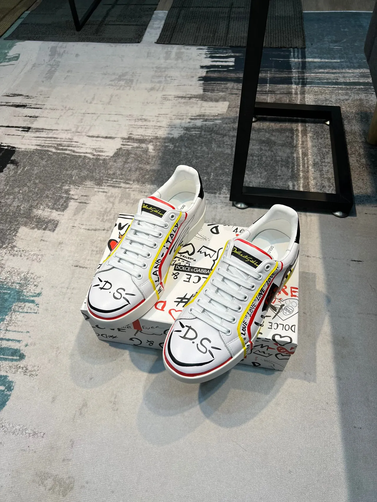 Dolce & Gabbana Portofino Graffiti-Print White Lifestyle Sneakers 5