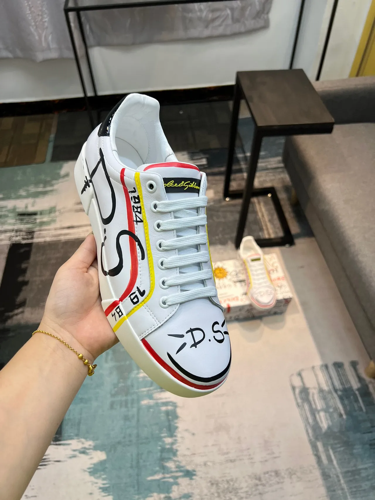 Dolce & Gabbana Portofino Graffiti-Print White Lifestyle Sneakers 6