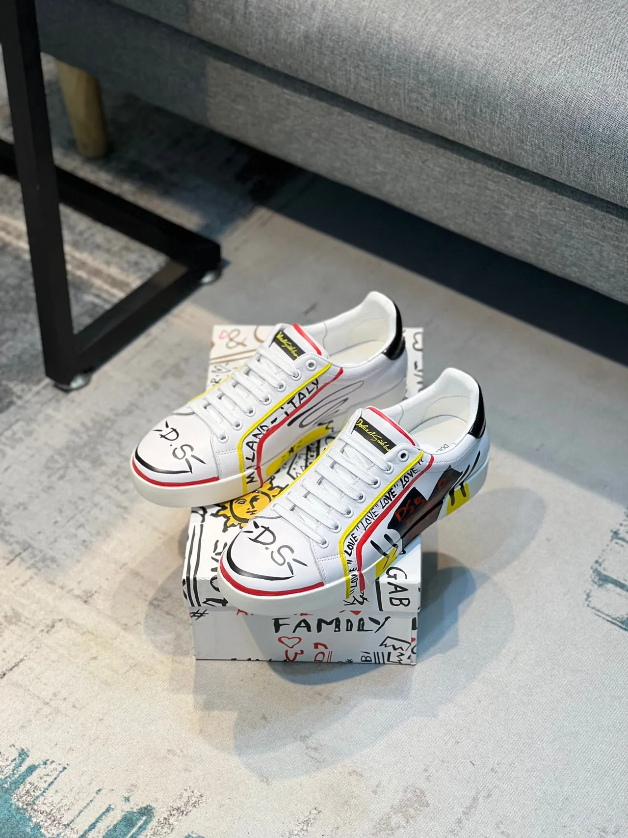 Dolce & Gabbana Portofino Graffiti-Print White Lifestyle Sneakers 7