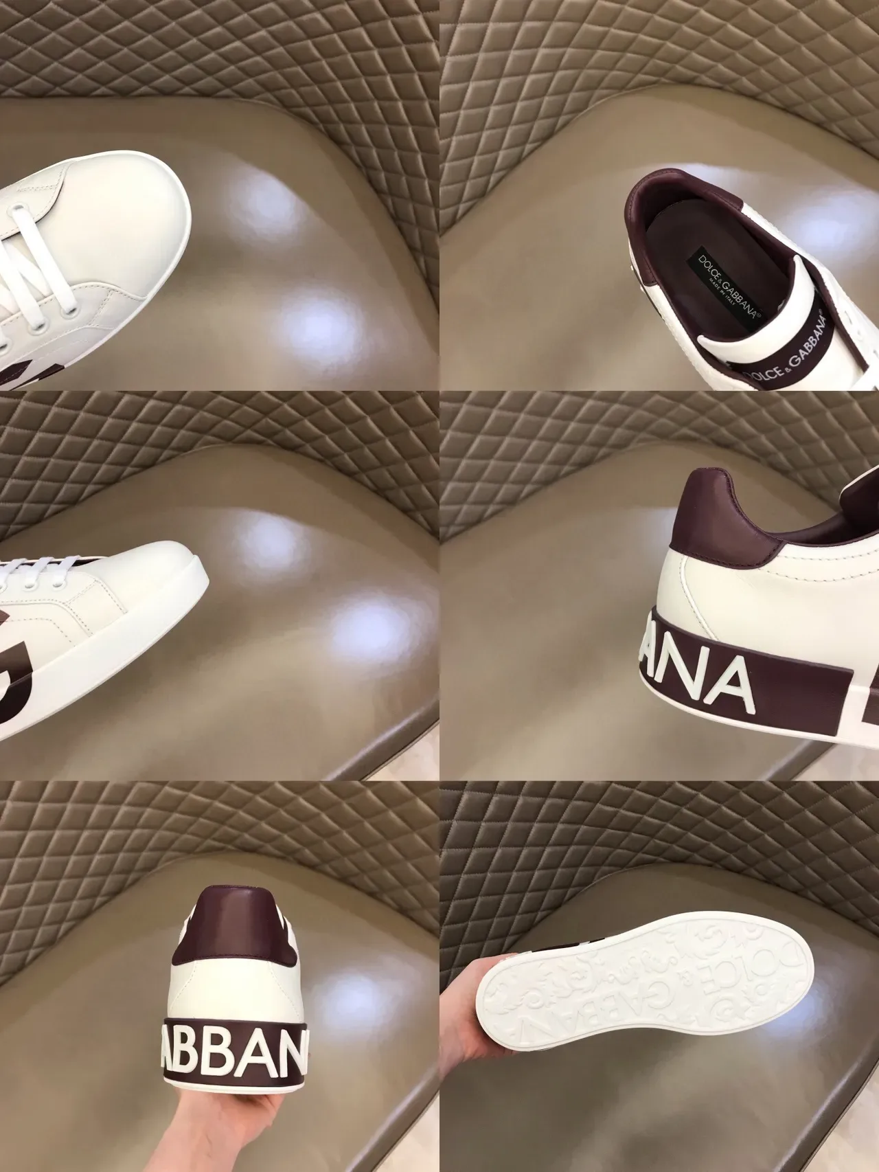Dolce & Gabbana Portofino White Burgundy Zapatillas Lifestyle de Cuero Low-Top 3