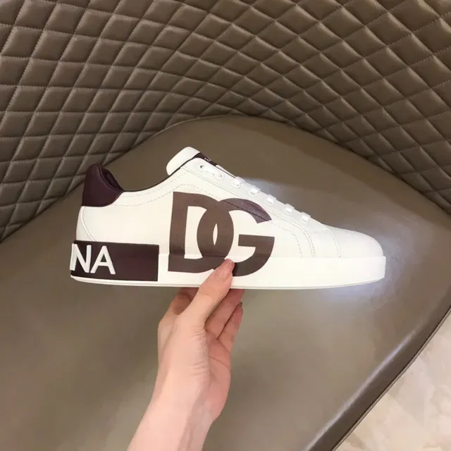 Dolce & Gabbana Portofino White Burgundy Zapatillas Lifestyle de Cuero Low-Top 4