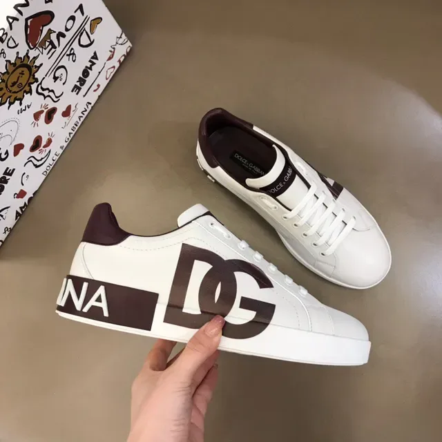 Dolce & Gabbana Portofino White Burgundy Zapatillas Lifestyle de Cuero Low-Top 7